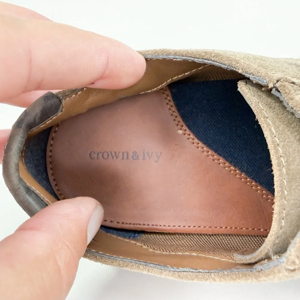 Crown & Ivy Leather Suede Oxford Shoes Men 8.5M Tan Derby Lace Up NWOT‎